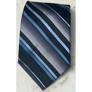 PAUL DIONE Tie 100% Silk Blue Black Diagonal Stripe Necktie Long 65” Handmade